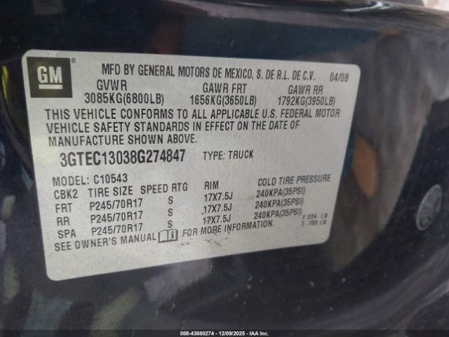 2008 GMC SIERRA 1500 3GTEC13038G274847 Photo 8