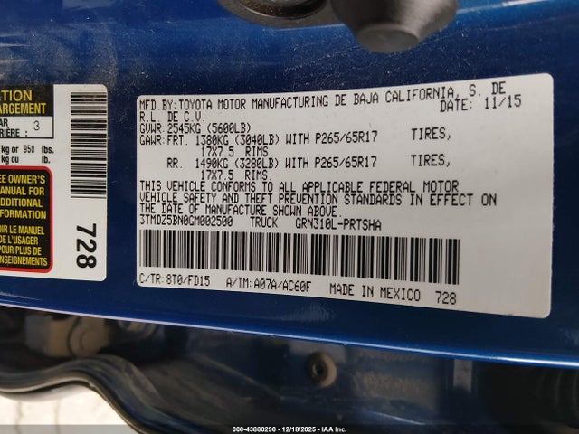 3TMDZ5BN0GM002500 Toyota Tacoma Trd Sport
