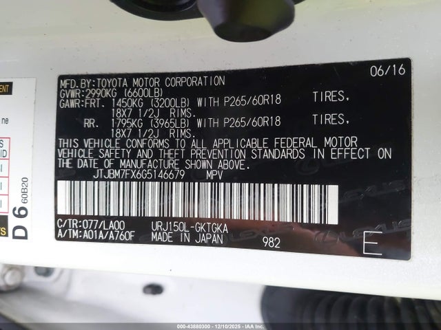 Aukcja sprzedaży 2016 Lexus Gx 460, vin: JTJBM7FX6G5146679, numer aukcji: 43880300