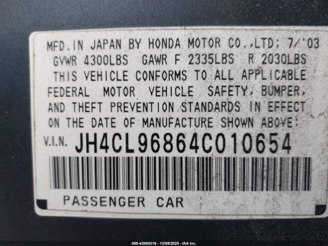 2004 ACURA TSX JH4CL96864C010654 Photo 8