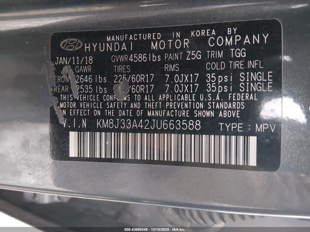 2018 HYUNDAI TUCSON KM8J33A42JU663588 Photo 8