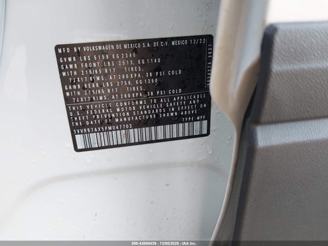 Aukcja sprzedaży 2023 Volkswagen Tiguan 2.0t S, vin: 3VVRB7AX5PM047703, numer aukcji: 43880439