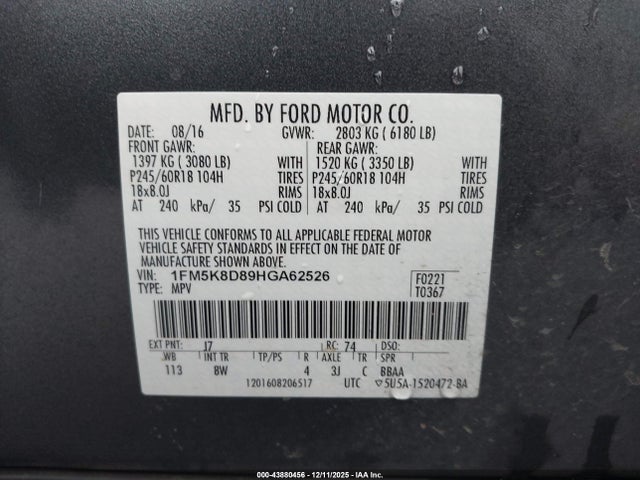 Ford EXPLORER XLT 2017 1FM5K8D89HGA62526 Image 9