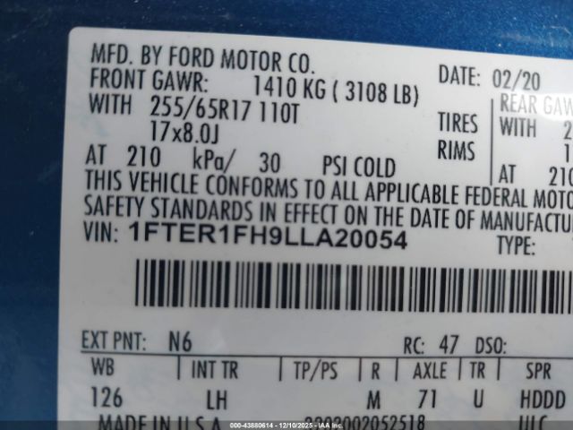 2020 FORD RANGER 1FTER1FH9LLA20054 Photo 8