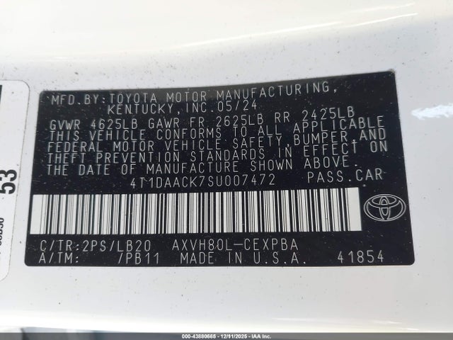 4T1DAACK7SU007472 Toyota CAMRY XSE