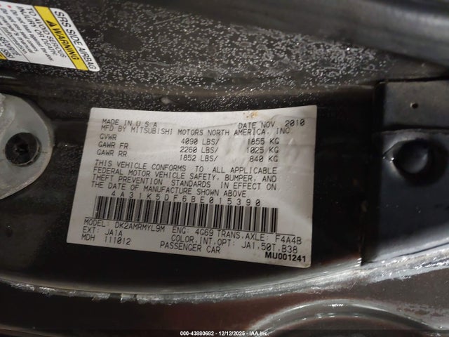 2011 MITSUBISHI ECLIPSE 4A31K5DF6BE015390 Photo 8