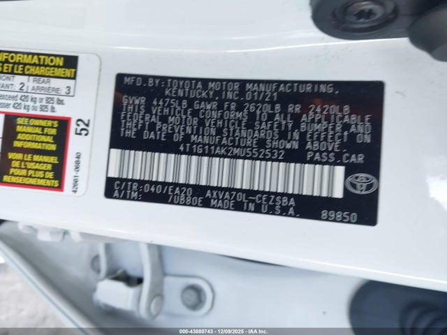 Toyota CAMRY SE 2021 4T1G11AK2MU552532 Image 9