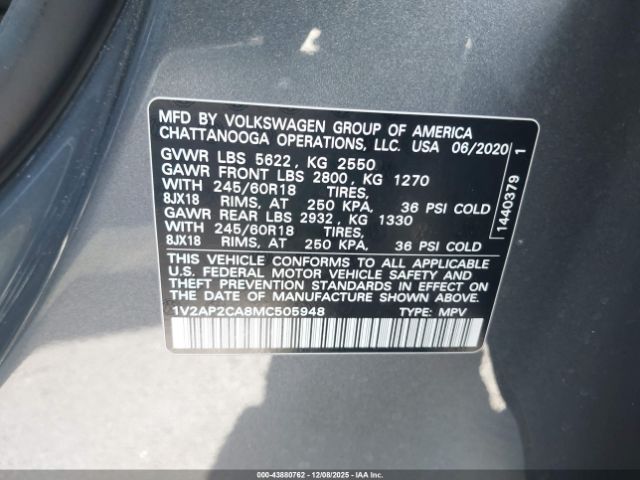 2021 VOLKSWAGEN ATLAS 1V2AP2CA8MC505948 Photo 8