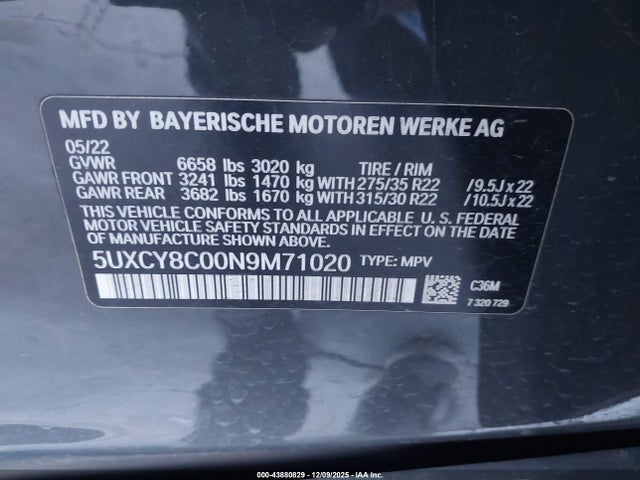 2022 BMW X6 5UXCY8C00N9M71020 Photo 8