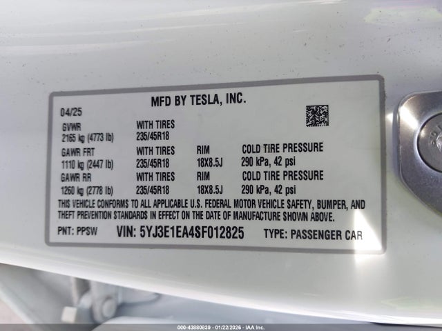 2025 TESLA MODEL 3 5YJ3E1EA4SF012825 Photo 8