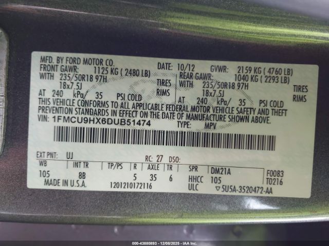 2013 FORD ESCAPE 1FMCU9HX6DUB51474 Photo 8