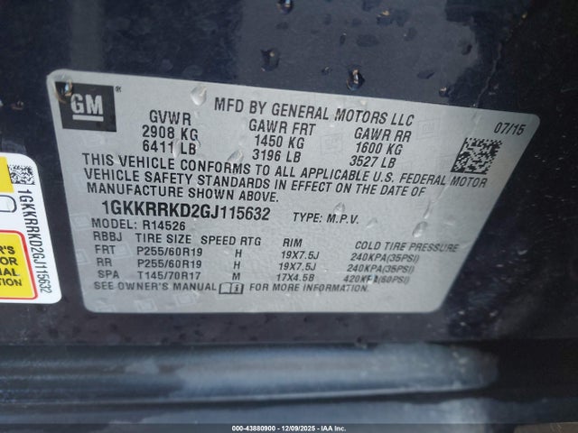 Продаж на аукціоні авто 2016 Gmc Acadia Slt-1, vin: 1GKKRRKD2GJ115632, номер лоту: 43880900