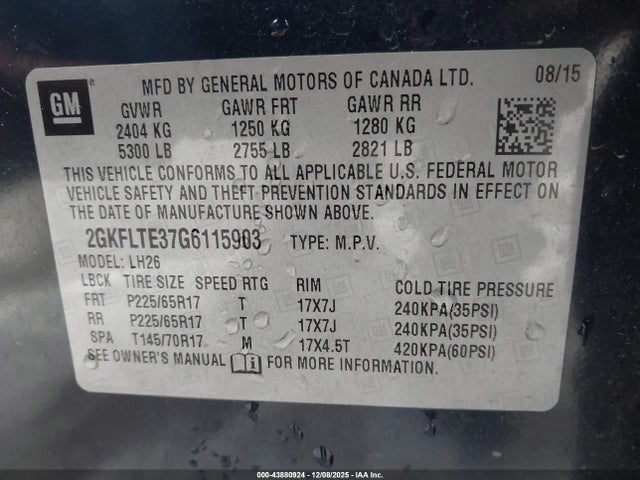 Aukcja sprzedaży 2016 Gmc Terrain Sle-2, vin: 2GKFLTE37G6115903, numer aukcji: 43880924
