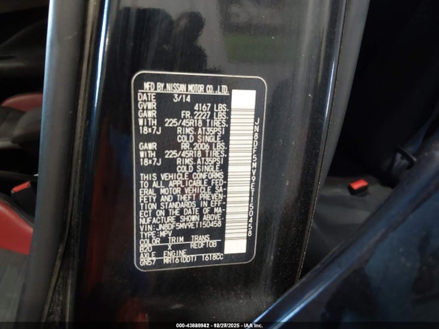 2014 Nissan Juke Nismo Rs მანქანა იყიდება აუქციონზე, vin: JN8DF5MV9ET150458, აუქციონის ნომერი: 43880942