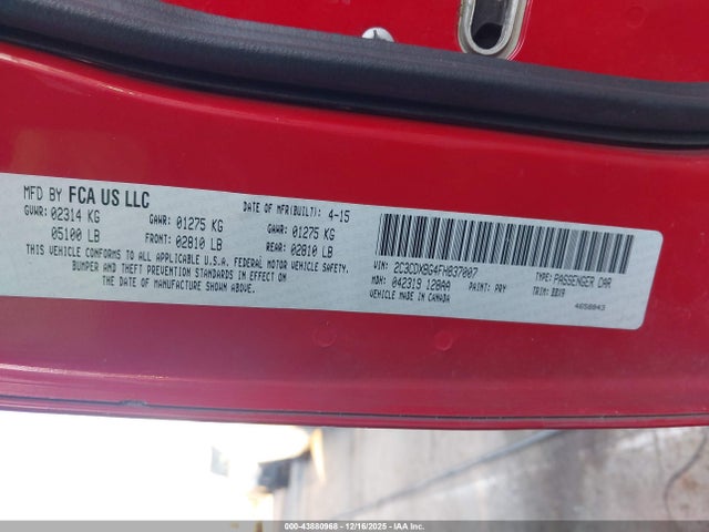 Продаж на аукціоні авто 2015 Dodge Charger Se, vin: 2C3CDXBG4FH837007, номер лоту: 43880968