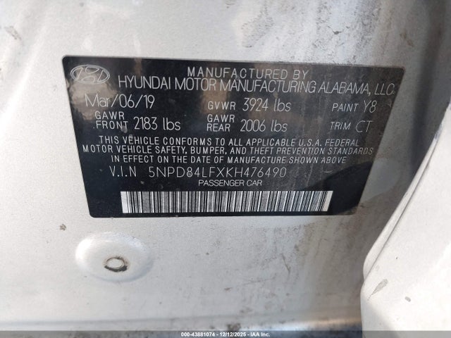 5NPD84LFXKH476490 Hyundai ELANTRA SEL