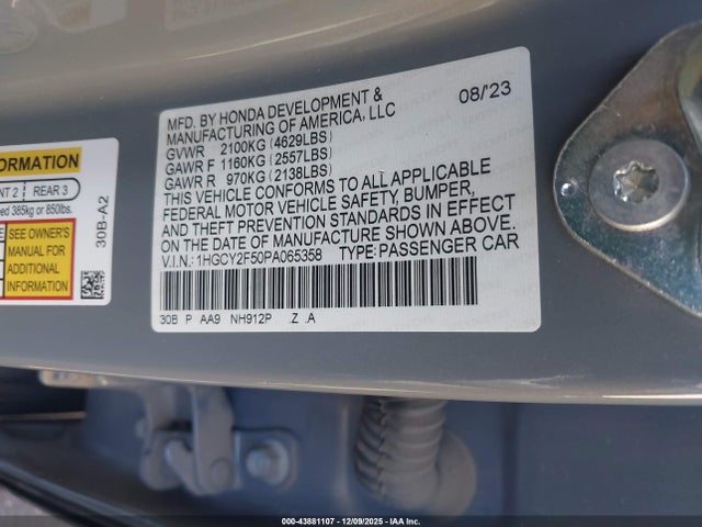 1HGCY2F50PA065358 Honda Accord Hybrid Sport
