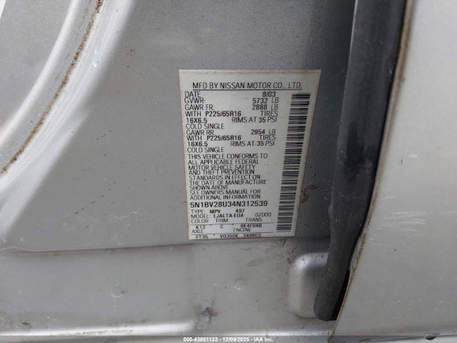 2004 NISSAN QUEST 5N1BV28U34N312539 Photo 8