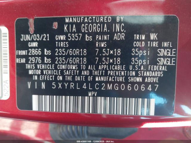 2021 KIA SORENTO 5XYRL4LC2MG060647 Photo 8