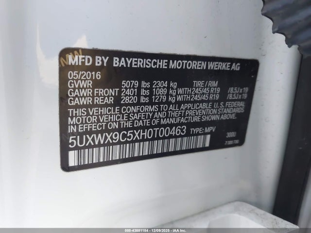 5UXWX9C5XH0T00463 BMW X3 Xdrive28i