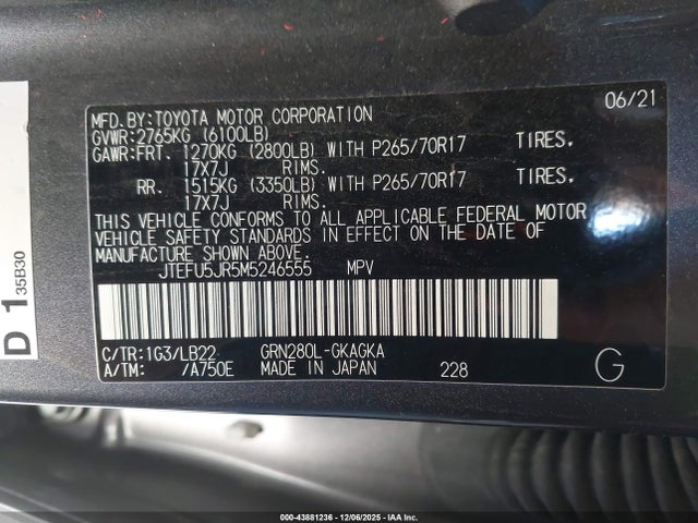 JTEFU5JR5M5246555 Toyota 1gr-fe