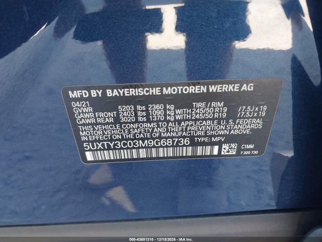 2021 BMW X3 5UXTY3C03M9G68736 Photo 8