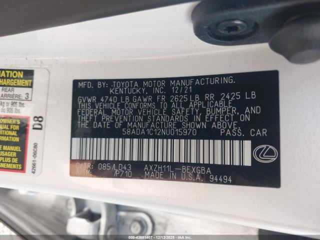 2022 LEXUS ES 300H 58ADA1C12NU015970 Photo 8