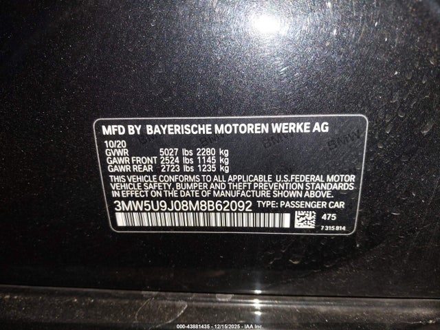 2021 BMW 3 SERIES 3MW5U9J08M8B62092 Photo 8
