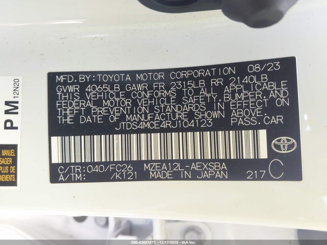 JTDS4MCE4RJ104123 Toyota COROLLA SE