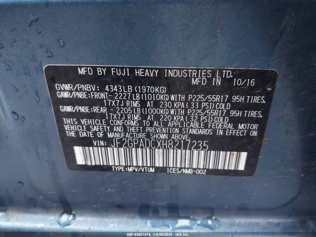 JF2GPADCXH8217235 Subaru Crosstrek 2.0i Premium