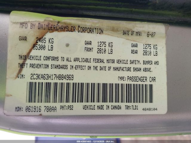 2007 CHRYSLER 300C 2C3KA63H17H884969 Photo 8