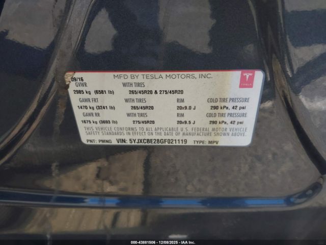 2016 TESLA MODEL X 5YJXCBE28GF021119 Photo 8