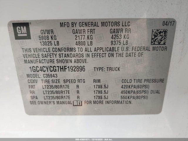 1GC4CYCG7HF192896 Chevrolet Silverado 3500hd Wt