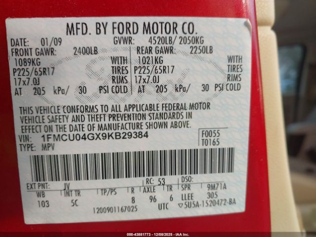 2009 FORD ESCAPE 1FMCU04GX9KB29384 Photo 8