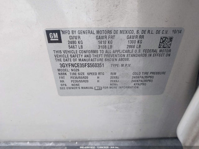 2015 CADILLAC SRX 3GYFNCE35FS560351 Photo 8