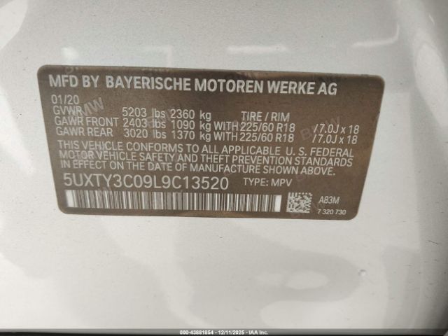 2020 BMW X3 5UXTY3C09L9C13520 Photo 8