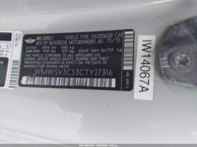 2012 MINI COOPER S WMWSV3C53CTY27316 Photo 8