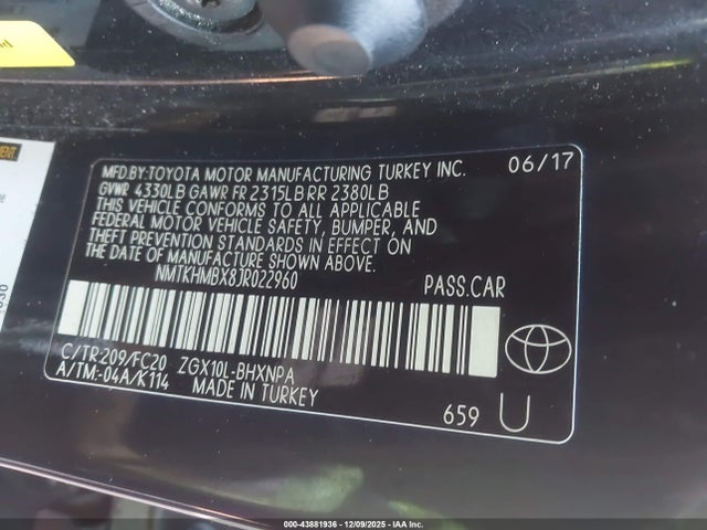Aukcja sprzedaży 2018 Toyota C-hr Xle, vin: NMTKHMBX8JR022960, numer aukcji: 43881936
