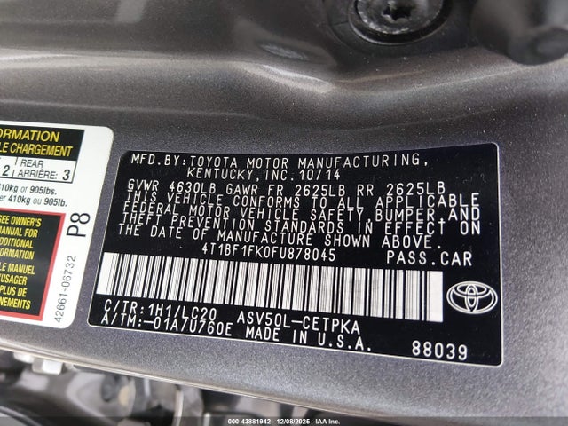 Toyota 2ar-fe 2015 4T1BF1FK0FU878045 Image 9