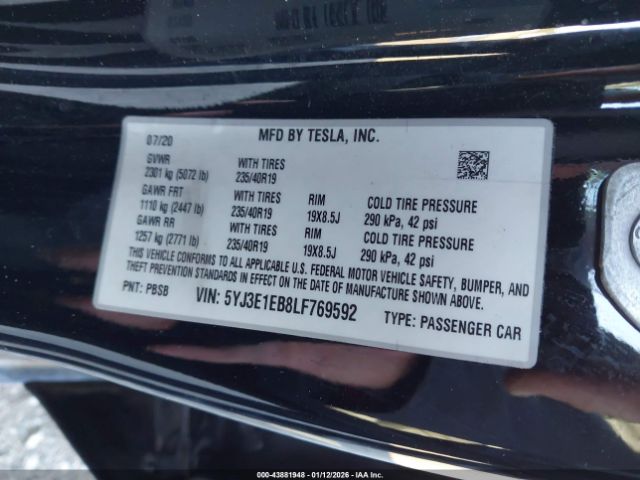 2020 TESLA MODEL 3 5YJ3E1EB8LF769592 Photo 8