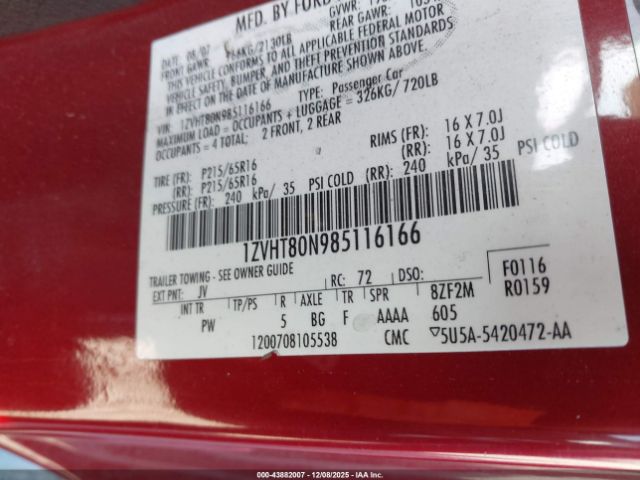 2008 FORD MUSTANG 1ZVHT80N985116166 Photo 8