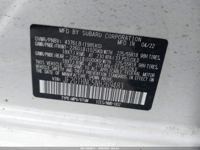 2022 SUBARU CROSSTREK JF2GTHNC5NH269483 Photo 8