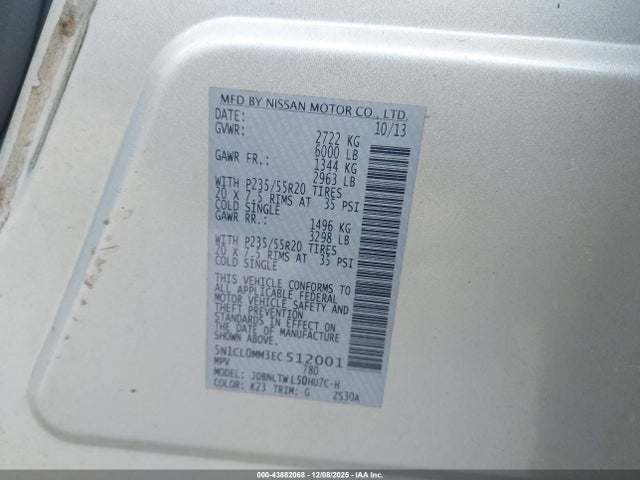 Aukcja sprzedaży 2014 Infiniti Qx60 Hybrid, vin: 5N1CL0MM3EC512001, numer aukcji: 43882068