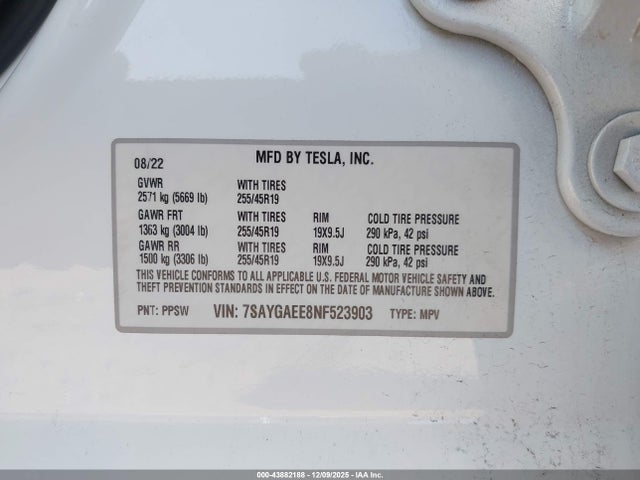 2022 TESLA MODEL Y 7SAYGAEE8NF523903 Photo 8