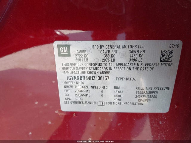 2017 CADILLAC XT5 1GYKNBRS4HZ136157 Photo 8