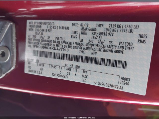 2019 FORD ESCAPE 1FMCU9HD4KUA77913 Photo 8