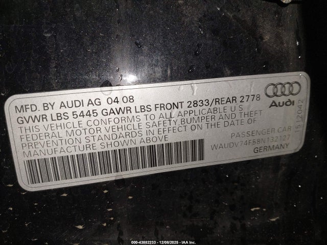 2008 AUDI A6 WAUDV74F58N132127 Photo 8