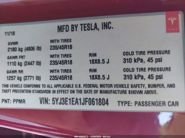 2018 TESLA MODEL 3 5YJ3E1EA1JF061804 Photo 8