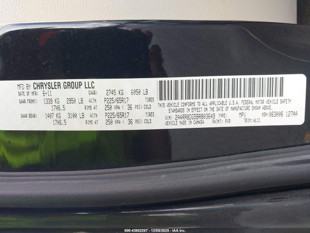 2011 Chrysler Town & Country Touring-l მანქანა იყიდება აუქციონზე, vin: 2A4RR8DG5BR803649, აუქციონის ნომერი: 43882287