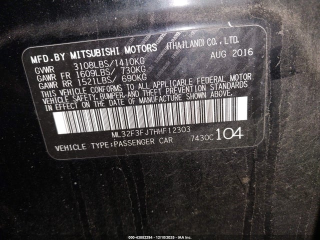 2017 MITSUBISHI MIRAGE G4 ML32F3FJ7HHF12303 Photo 8